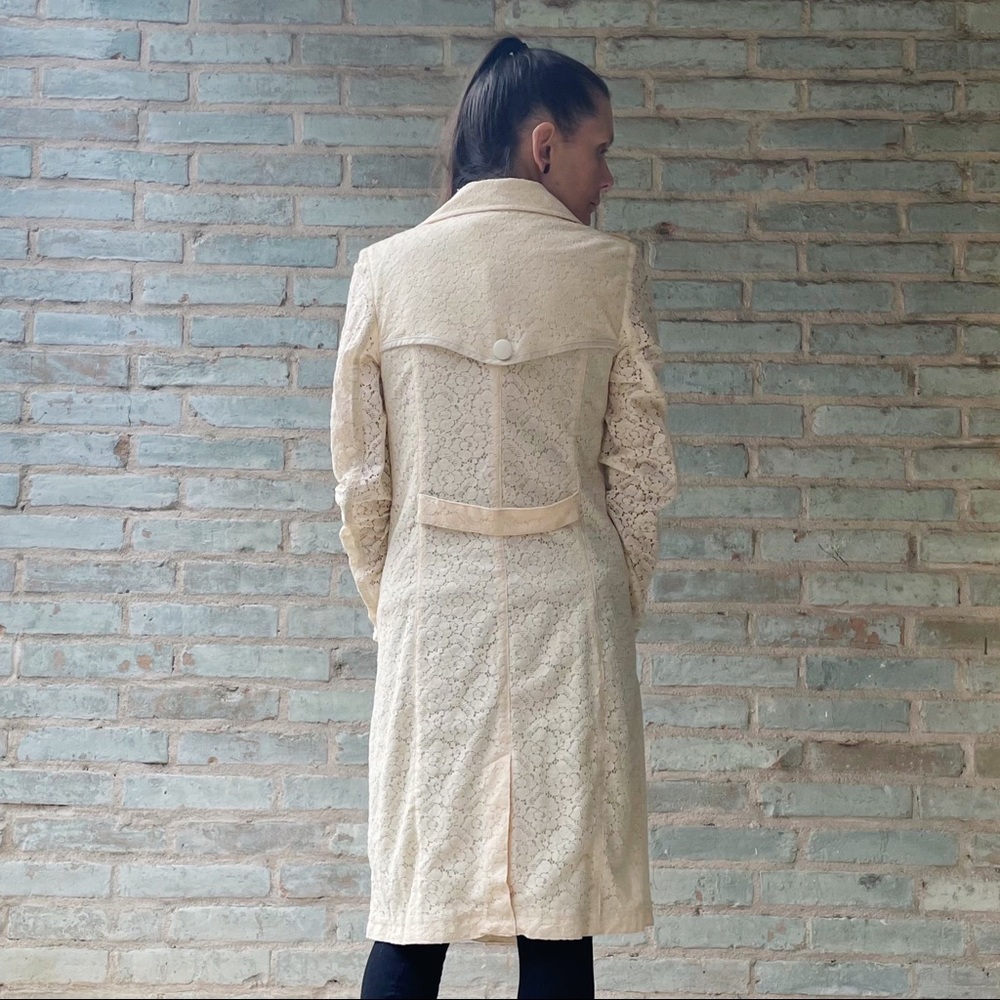 Chelsea 28 Trench Coat Ivory Cream Lace Double Breasted Long Jacket - Picture 4 of 14